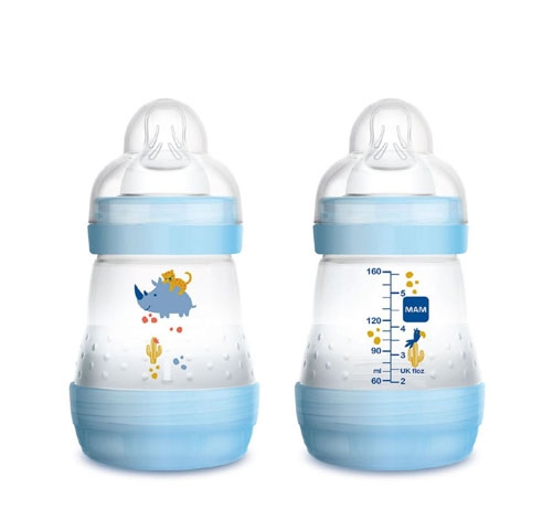 MAM Easy Start - Biberón anticólicos de flujo medio con tetina de silicona,  biberones esenciales para bebé niño, azul, 9 oz (3 unidades)