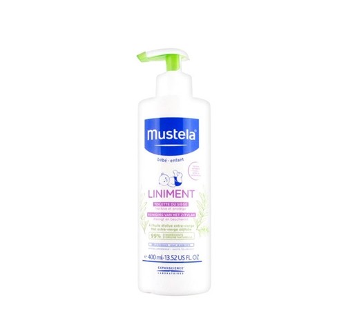 LINIMENTO DE Mustela  Con una fórmula a base de aceite de oliva virgen  extra y agua de cal, el Linimento limpia y protege la piel del culito del  bebé con suavidad