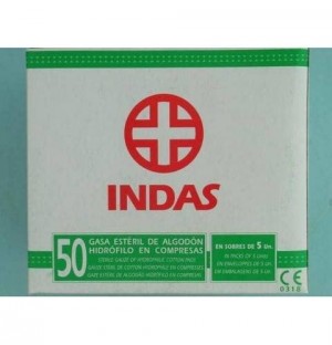 Gasa Esteril Algodon Hidrofilo Compresas - Indas (10 Sobres 5 Unidades)