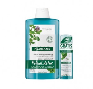 Champú Detoxificante a la Menta Acuatica BIO, 400 ml. + Champú Seco Detox, 100 ml. de Regalo. - Klorane 