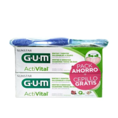 Pack GUM 2x1 ActiVital Pasta De Dientes, 2x75 ml. + Cepillo Pro Dureza Media - Sunstar
