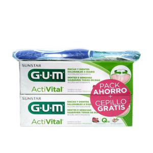 Pack GUM 2x1 ActiVital Pasta De Dientes, 2x75 ml. + Cepillo Pro Dureza Media - Sunstar