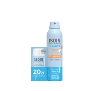 Pack  Pediatrics Fusion Water SPF50+ 50 ML + Spray Transpàrent Wet Skin SPF50+ 250 ML – ISDIN