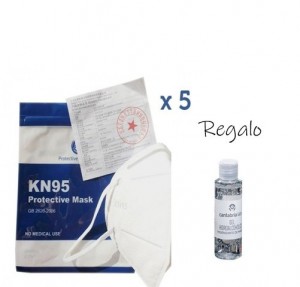 Mascarilla Protectora (5 capas) KN95 / FFP2, (5 unidades). Regalo Gel Hidroalcohólico, 100 ml.