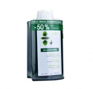 Pack Champú de Ortiga Bio - Seborregulador Cabello Graso, 400 ml. + 400 ml. - Klorane
