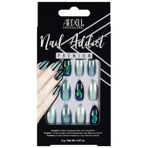 Ardell Nail Addict Premium Uñas Green Glitter Chrome 24Uds