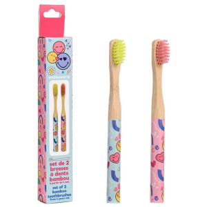 Smiley Word Cepillo De Dientes Bambú Lote 2 Pz