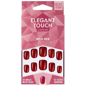 Elegant Touch Polished Colour Nails Glue Squoval Rich Red 24Uds