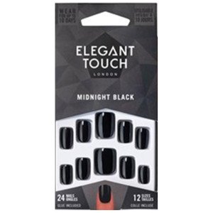 Elegant Touch Core Colour Nails With Glue Squoval Midnight Black 24Uds