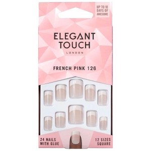 Elegant Touch French Pink Nails With Glue Square 126 S 24Uds