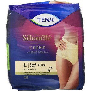 Absorbente Incontinencia Orina Dia Anatomico - Tena Silhouette Braga Cintura Alta Crema (8 Unidades Talla Grande)