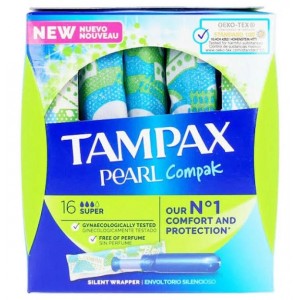 Tampax Compak Pearl Tampon 100%Algodon (Super 16 U)