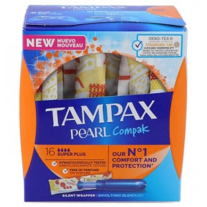 Tampax Compak Pearl Tampon 100%Algodon (Super Plus 16 U)