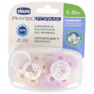 Chicco Physio Comfort Chupete De Silicona De 6-16 Meses Tonos Rosas, 2 Unidades