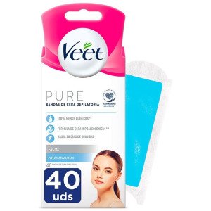 Veet Pure Bandas De Cera Depilatoria Facial Piel Sensible 40Uds