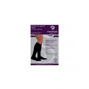 Calcetin Compresion Normal Algodon Color Negro - Medilast Silver Edition Hilo De Plata, Talla Pequeña - Medilast