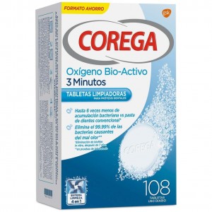 Corega Oxígeno Bio-Activo Limpieza Prótesis Dental 108 Tabletas