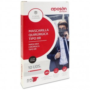 Aposán Mascarilla Quirúrgica Negra Tipo Iir , 10 Unidades