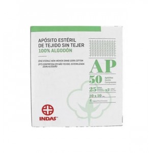 Indas Aposito Esteril Tejido Sin Tejer 100% Algodon (50 Unidades 10 Cm X 10 Cm)