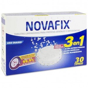 Novafix Tabletas Limpiadoras Prótesis Dental Antibacterianas 3 En 1, 30 Unidades