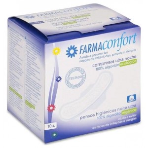 Compresas Ultrafinas 100% Algodon - Farmaconfort (Noche Alas 10 U)