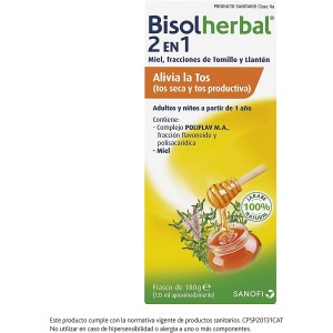 Bisolherbal 2 En 1 Miel, Fracciones De Tomillo Y Llanten (Jarabe 1 Envase 180 G)