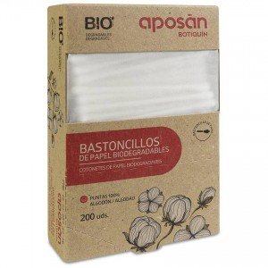 Aposán Bastoncillos De Papel Biodegradable, 200 Uds