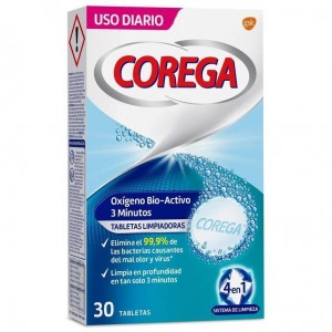 Corega Oxigeno Bio-Activo Limpieza Prótesis Dental, 30 Uds