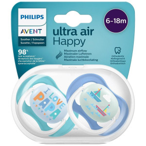 Avent Chupete Ultra Air Happy 6-18M Azul 2Uds