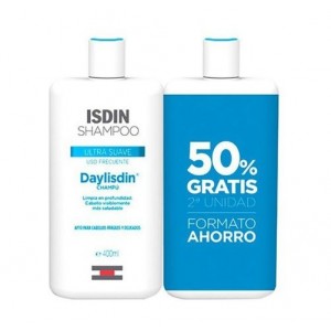 Pack Ahorro Daylisdin Champú Ultrasuave, 2ª Und 50% Gratis, 400 + 400 ml. - Isdin