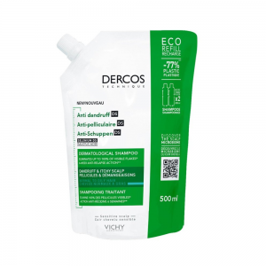 Dercos Recarga de Champú Anticaspa DS, Cabello Normal a Graso, 500 ml. - Vichy