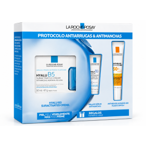 Protocolo  Antiarrugas y Antimanchas: Hyalu B5 Suractivated Crema, 50 ml. + Anthelios UVMUNE 400 Fluido SPF50+,15 ml. + Mela B3 Serum, 3 ml. - La Roche Posay