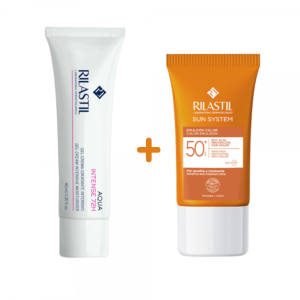 Pack Aqua Gel Crema Intense 72 h, 40 ml + Sun System Emulsión Color SPF 50+, 40 ml. - Rilastil