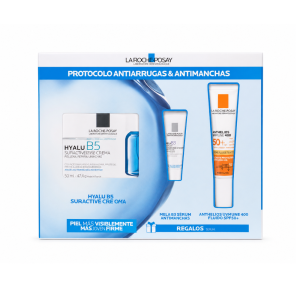 Protocolo  Antiarrugas y Antimanchas: Hyalu B5 Suractivated Crema, 50 ml. + Anthelios UVMUNE 400 Fluido SPF50+,15 ml. + Mela B3 Serum, 3 ml. - La Roche Posay