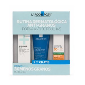 Rutina Dermatologica Anti-granos: Effaclar Duo M+.40 ml. + Effaclar Gel Purificante, 50 ml. + Anthelios UVMUNE 400 Oil Control, 15 ml. - La Roche Posay