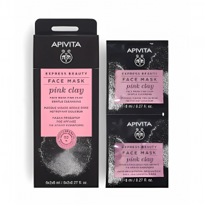 Express Beauty Mascarilla Facial Limpieza Suave de Arcilla Rosa, 2 x 8 ml. - Apivita