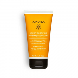 keratin Repair Acondicionador Nutritivo y Reparador para Cabello Seco y Dañado con Miel y Queratina Vegetal, 150 ml. - Apivita
