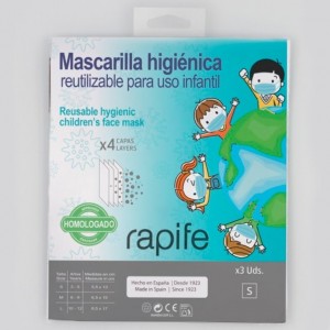 Mascarillas Higiénicas Infantiles Reutilizables, Talla "S"  3 Unidades. - Rapife
