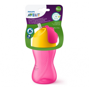 Vaso Con Pajita Flixible Rosa + 12 Meses, 300 ml. - Philips Avent