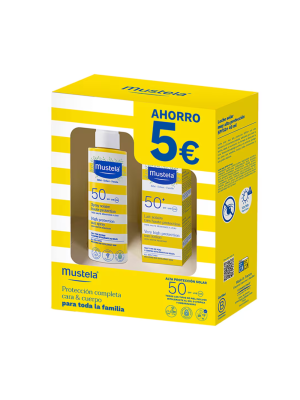 Pack Spray Solar alta Protección SPF50, 200 ml.  + Leche Solar Facial muy alta Protección SPF50+, 40 ml. - Mustela 