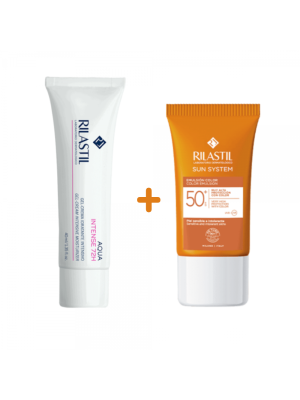 Pack Aqua Gel Crema Intense 72 h, 40 ml + Sun System Emulsión Color SPF 50+, 40 ml. - Rilastil