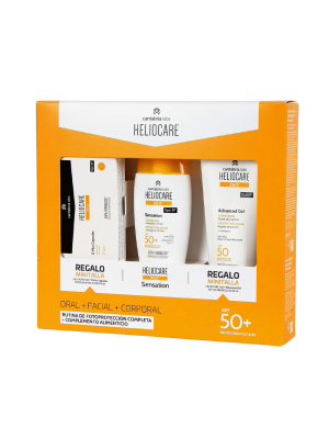 Rutina de Fotoproteccion Completa:Heliocare 360° Sensation SPF 50, 50 ml.  +  Advanced Gel Corporal SPF 50, 100 ml. + D Plus Cápsulas, 7 caps. - Cantabria Labs