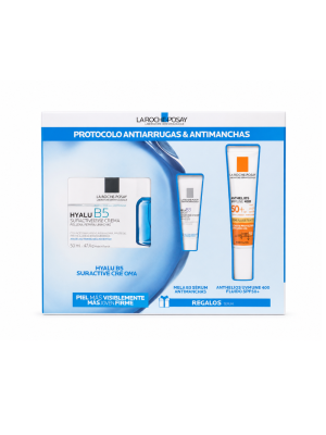 Protocolo  Antiarrugas y Antimanchas: Hyalu B5 Suractivated Crema, 50 ml. + Anthelios UVMUNE 400 Fluido SPF50+,15 ml. + Mela B3 Serum, 3 ml. - La Roche Posay