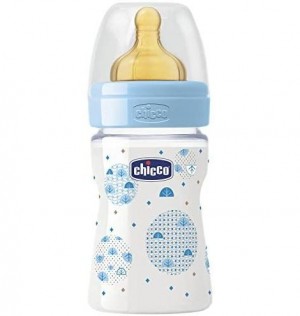 Biberon Plastico Pp T Caucho - Chicco Fisiologico 0% Bisfenol Boca Ancha Flujo Normal (150 Ml Azul)