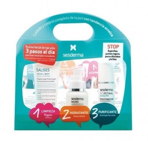 Pack Antiacné Salises Crema Gel Hidratante, 50 ml. + Salises Crema Espumosa Sin Jabón, 50 ml. + SESRETINAL Young Skin Gel Hidratante Plus, 30 ml. - Sesderma