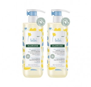 Pack Duo Gel Limpiador Suave Cuerpo Y Cabello, 2 x 500 ml. - Klorane Bebé
