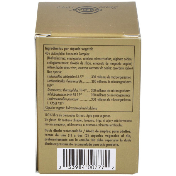 40 Plus Acidophilus Avanzado Cápsulas Vegetales 60 U