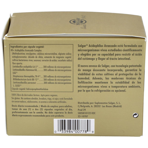 Solgar Acidofilus 40+ Avanzado 120 Cápsulas
