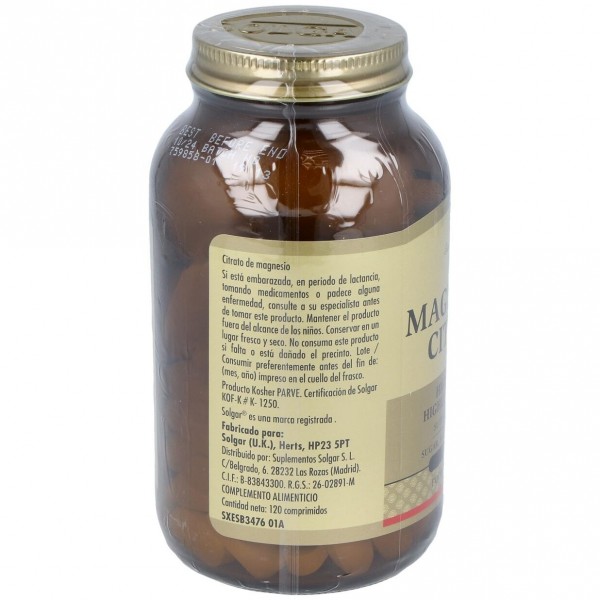 Solgar Citrato De Magnesio, 120 Comprimidos