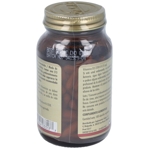 Solgar Vitamina D3 Colecalciferol 2200 Ui 55 Mcg 100 Vcaps